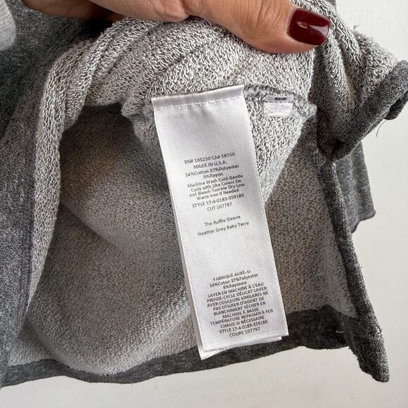 Current/Elliott The Ruffle Sleeve Sweatshirt Gray - 1 Small - Picture 4 of 7